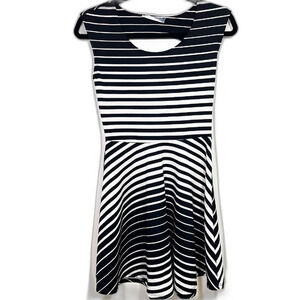Rebel Sugar Striped Open Back Skater Dress Black White Size Small